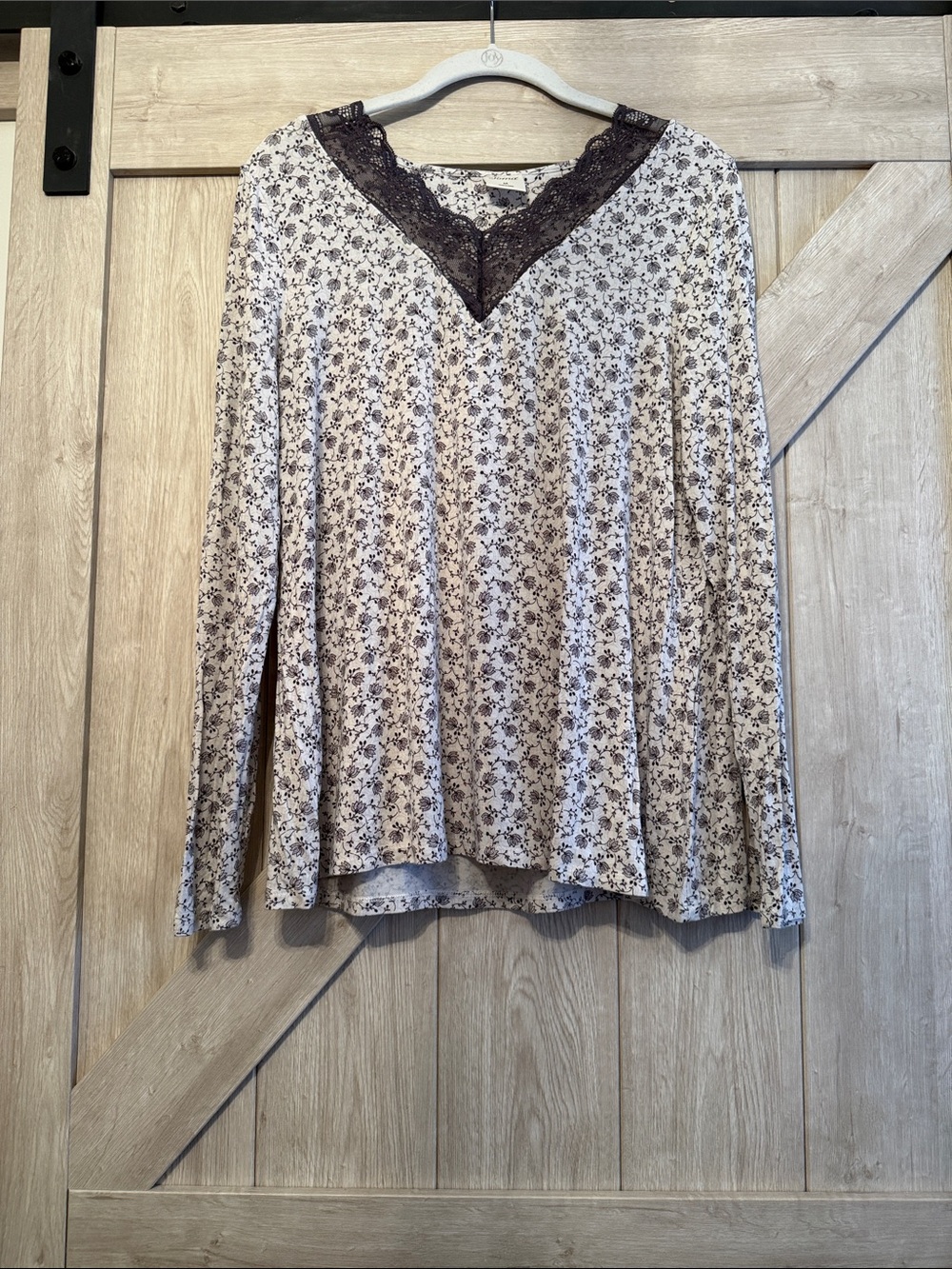 Soma Cream Floral Pajama Top with Lace Trim